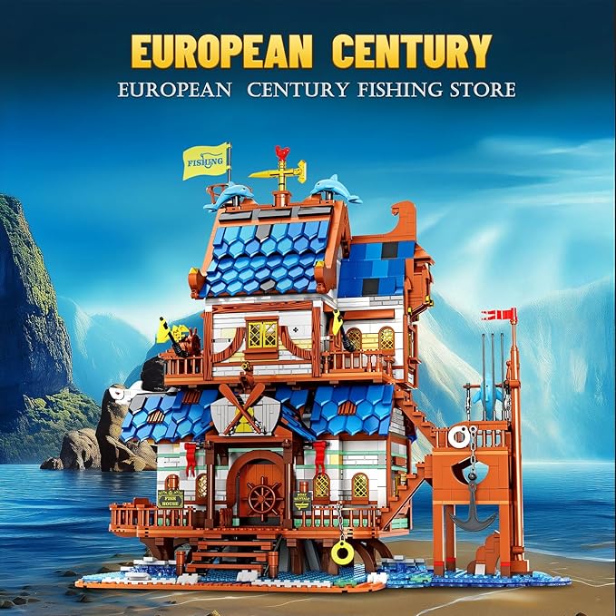 Reobrix Medieval Fishing Store Lighting Building Block Sets for Adults Medieval Architecture Display or Home Office Decor Creative Construction Building Kits 66007 Idea Gift for Adults