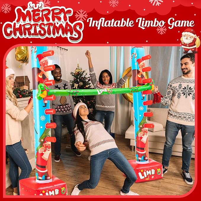 Threan 60 Inch Christmas Inflatable Limbo Xmas Party Game Limbo for Holiday Adults Fun Stick Toys for Christmas Birthday Indoor Outdoor Party Games Picnic Pool