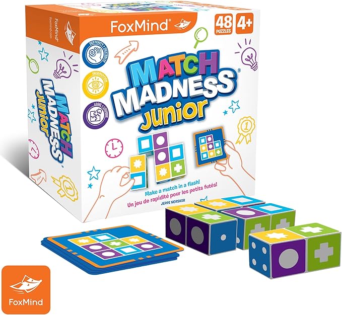 FoxMind Games: Match Madness Junior A Pattern Matching Puzzle Game Make The Match in a Flash Develops Visual Recognition and fine Motor Skills Play with up to 4 Players for Ages 4 and up