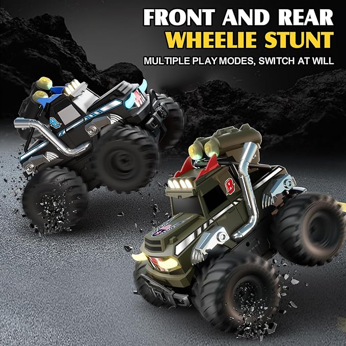 Dual Remote Control RC Car with Magic Gesture Wristband &amp 40+ Min Play 1:18 Fully Submersible Waterproof All Terrain 4WD Monster Truck Amphibious Toy Crawler Gift for Boys Girls Ages 6-12-Green