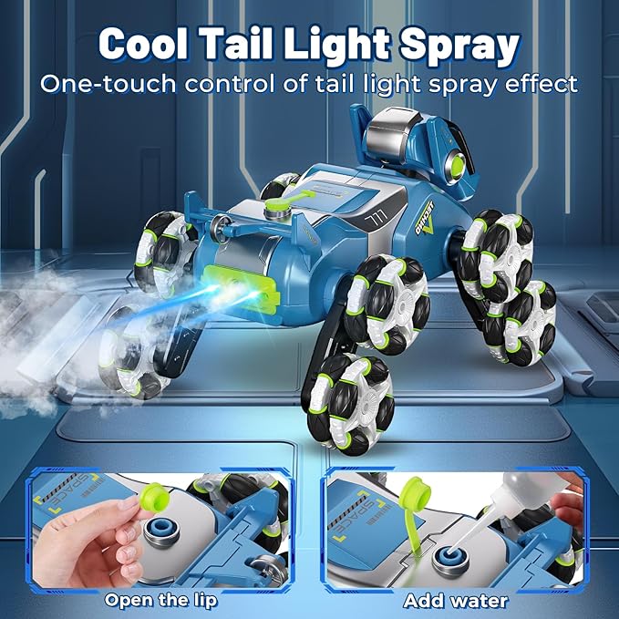 Gesture Sensing RC Stunt CarRemote Control Car Toys for Ages 8-10-12with Lights Music Spray8WD 360° Spins All Terrains Kids Toys Car 6-8 Year Old Boy Birthday Gift &amp 6-13 Best Gift for Kid