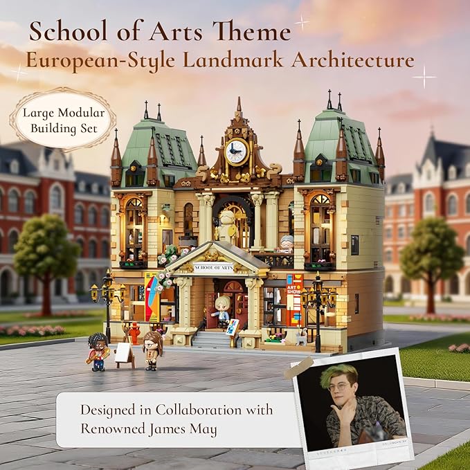 PANTASY Art School Building Set with Lights European Style Modular Street Architecture 3-Level Detailed Interior LED Lighting System Collectible Display Building for Adults