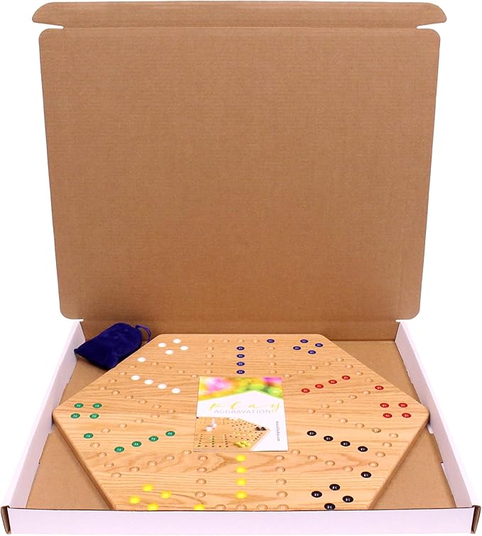 AmishToyBox.com Wahoo Wooden Marble Game Board Set - Large 24 Wide - Solid Oak Wood - Double-Sided - with Large 22mm Marbles and Dice Included