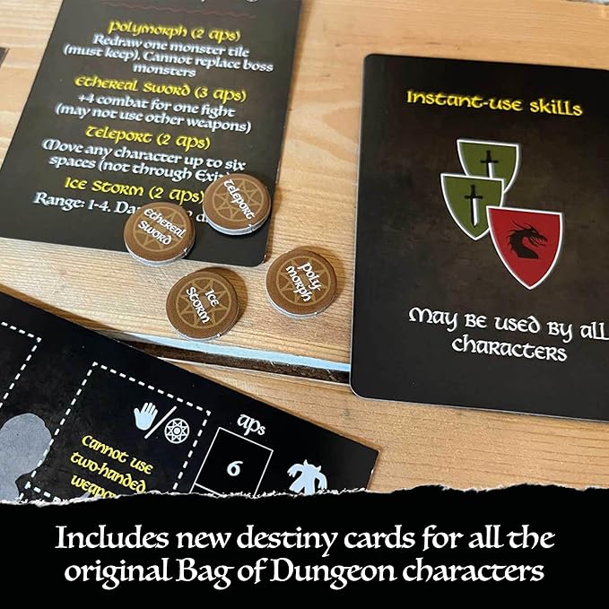 Bag of Dungeon Bag of Dungon Legends Character Expansion Pack - use with Any Board Game - with Added Destiny Skill Cards Encounter Cards and 4 new Brave Heroes - (2nd Edition)