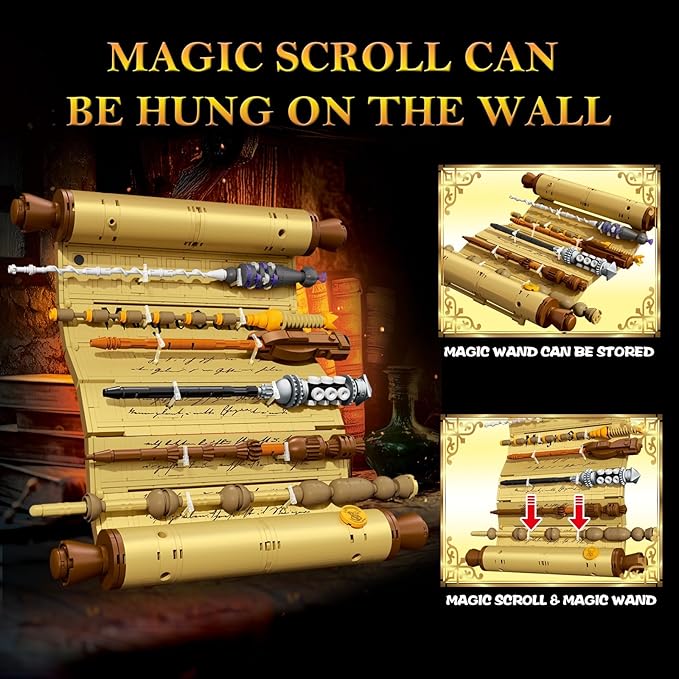 HIGH GODO Magic Wand Scroll Building Set for Adults MOC Magic Wizard Wand Model Kit Can Be Hung on The Wall Home Office Decor Kit Creative Toys Gifts for Teens Adults 14+ (761 PCS)