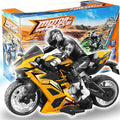 Liberty Imports 2.4G RC Remote Control Stunt Motorcycle with Riding Figure 1:10 Scale High Speed Cross Country 360 Degree Rotation Drift Shockproof Racing Motorbike (Yellow)