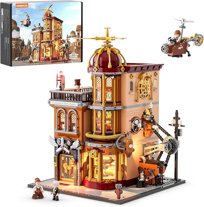Steampunk Flying Club Lighting Building-Bricks Set - 1871 Pcs Modular Building Blocks Display Collectible Set for Adults