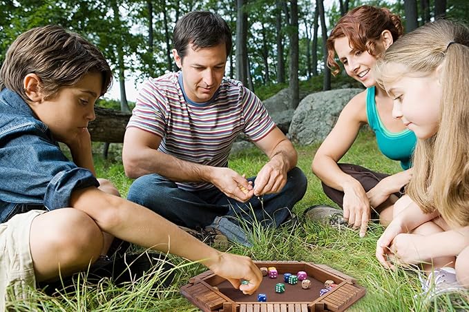 Vamslove Shut The Box Dice Game Wooden Board (L15 x W13) for 1 2 3 4 5 6 Player 6 Sided 10 Numbers Math Games with 16 Dices for Kids Adults(Instructions Included)