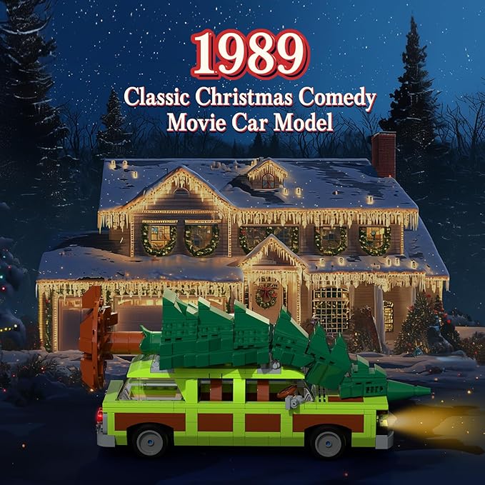 Christmas Village Movie Building Toy Set 4 in1 Station Wagon with Family Christmas Tree Building Kit Christmas Decorations Compatible with Lego Gifts for Movie Fans Adults Boys and Kids 2025