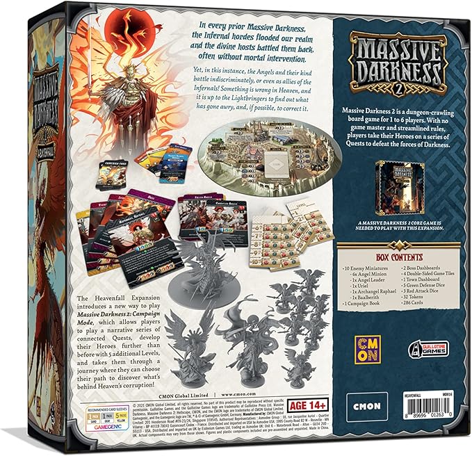 Massive Darkness 2 Heavenfall Board Game Expansion | Tabletop Miniatures Game | Cooperative Strategy Game for Adults and Teens | Ages 14+ | 1-6 Players | Average Playtime 60 Minutes | Made by CMON