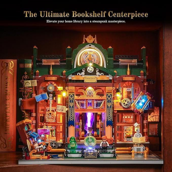 Steampunk Time-Rift Library Lighting Building-Bricks Set 3187 Pcs Modular Building from Chrono Custodians Collection Display Set for Adults and Steampunk Lovers