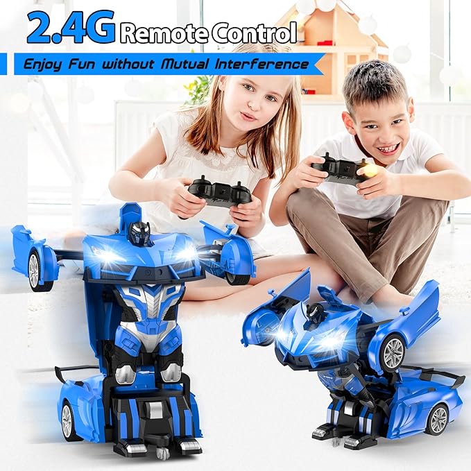 Transform Remote Control Car RC Cars for Boys Age 3-5 6-8 One-Button Transform Toy Cars 2.4GHz 360° Spin 1:16 Scale Flashing Headlight3-8 Year Old Grandkids Christmas Birthday Gifts