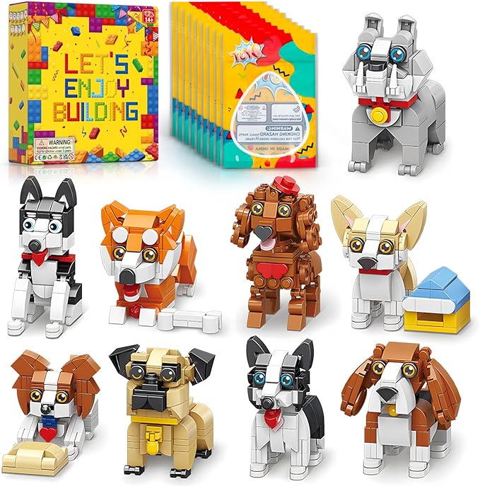 HIGH GODO 9pack Party Favors Mini Dogs Building Set Adorable Animals Building Set for Goodie Bags Stuffers Party Favors Birthday Gift for Teens 14+ (1002PCS)