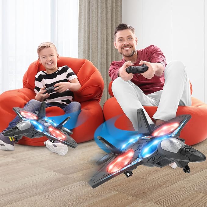 Foam RC Airplane Drone for Kids Remote Control Helicopter Toy Plane Fighter Jet with LED Light Auto Hover 360°Flip 2 Batteries (16 Mins Flight) Easy to Fly for Beginners