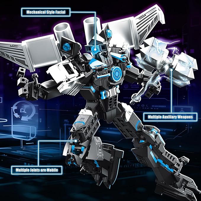 HIGH GODO Black Monitor Mech Robot Building Blocks Set Toilet Upgraded TV Figure Mech Model Building Kit Cool Creative Robots Toys Gift for Teens Adults 400 Pieces