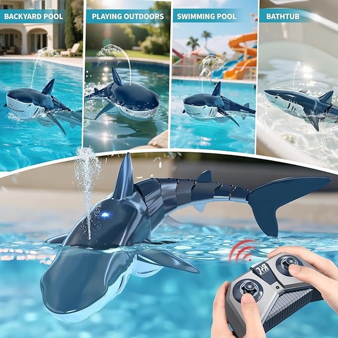 TEMI Remote Control Shark Toy for Kids Boys 3-5 Simulation RC Sharks with Light Water Spraying RC Boat for Lake Bathroom Pool Christmas Birthday Gifts for Aged 3 4 5 6 7 8 9 Girls Toddlers(Blue)