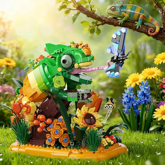 Chameleon Garden Bonsai Building Set 1092PCS Nature Inspired MOC Flowers &amp Insects STEM Kit Compatible with Lego Animal Stunning Desk Decor for Home/Office Building Blocks for Kids Adults Aged