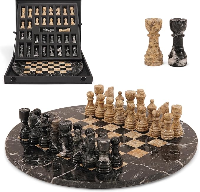 Marble Chess Set for Adults with Complementary Storage Box 15 Black &amp Coral Handmade Chess Board Game Luxury Board Games for Adults with Extra Queens