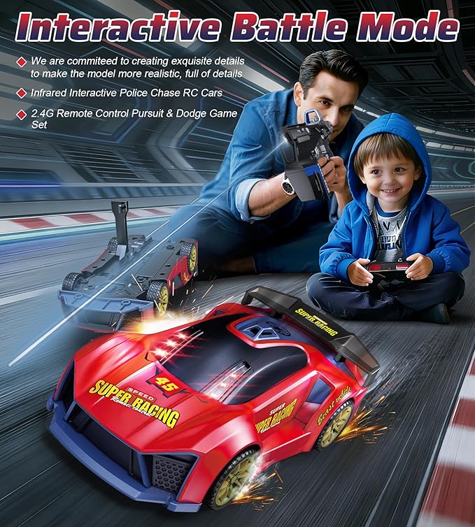 Interactive Battle RC Car Set - RC Drift Car Innovative Ejection Launcher with Dual Remotes 2.4G Sensor Chase Game Parent-Child Interactive Toy Car for Kids Ages 6+
