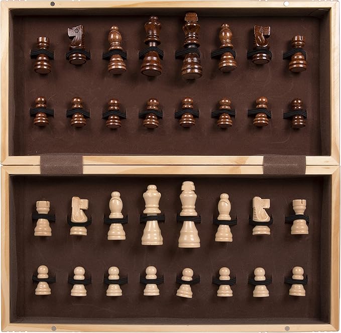 Premium Wooden Chess Set 15.7 Inches Chess Board Game Set for Adults - Folding Board - Pieces Storage Slots Handmade Portable Travel Chess Game - Beginner Chess Set for Kids 6 up Age