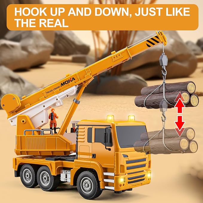 13 Channel RC Crane Truck 2.4G Remote Control Crane Toy Construction Vehicles with Lights Sounds Hook Up and Down 1:18 Large RC Truck Car for Kids Boys 16.5