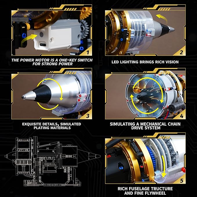 Jet Engine Model Kit that Runs App Controlled Building Blocks Sets with Motor Visible Aircraft Engine Building Kit for Adults &amp Kids 14+ Year Old (564 PCS)