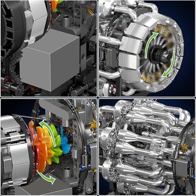 Mould King 10216 Turbojet Engine Building Sets Mechanical Aviation Aircraft Engine Model Kit That Runs Build Your Own STEM Model Engine Gift for Age 14+/Adult Collections Enthusiasts (1214+ PCS)