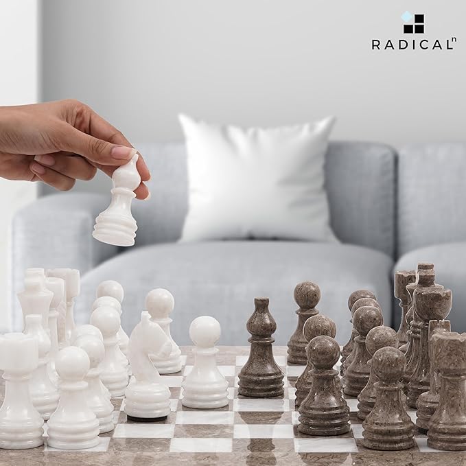 Radicaln Marble Chess Set 15 Inches Handmade Grey Oceanic and White Classic Board Game Ideal Chess Games for Adults Luxury Marble Chess Boards &amp Pieces for Gifts