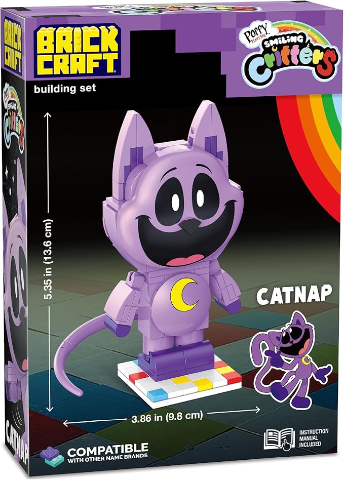 Brickcraft Poppy Playtime CatNap Smiling Critters Building Set 151 Piece Posable Purple Cat Figure with Tail Collectible Horror Game Building Toys Gift for Boys &amp Girls Ages 8 and Up