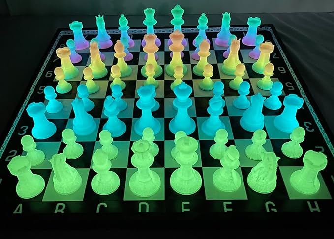 Dam Merch's LED Illuminated Glow in The Dark Chess Set - Made in USA (Standard Rainbow + Green)