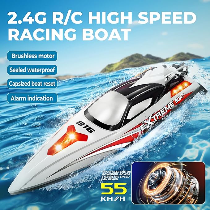 BEZGAR RC Boat 18 inch Big Brushless Remote Control Boat for Adults and Kids 55 KPH Large Fast RC Speed Boats with 2500mAh Battery Ideal Waterproof Toy Boats for Lakes - HJ816 Gray