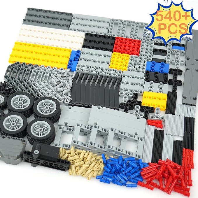 MALEKO Technical Parts Accessories Sets Over 540 Pieces EV3 Replacement Building Bricks Kit-Pullback Motor Beams Liftarm Wheels Axles Pins Frame