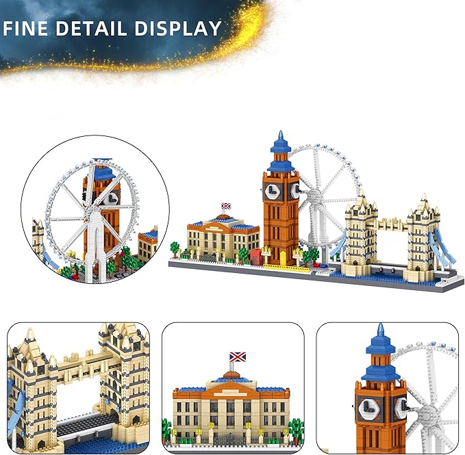 London Skyline Building Blocks Sets - 3110PCS Famous London Landmarks Architecture Toy Micro Mini Building Bricks Kit with London EyeBig BenWestminster PalaceTower Bridge for Adult STEM Gift