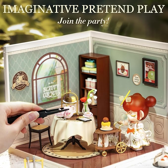 Rolife DIY Miniature Plastic House Building Set Toys Playset with LED Suitable for Mini Figures Construction Toys Diorama Kit Gifts for Teens Adults (Sweet Sips Tea)