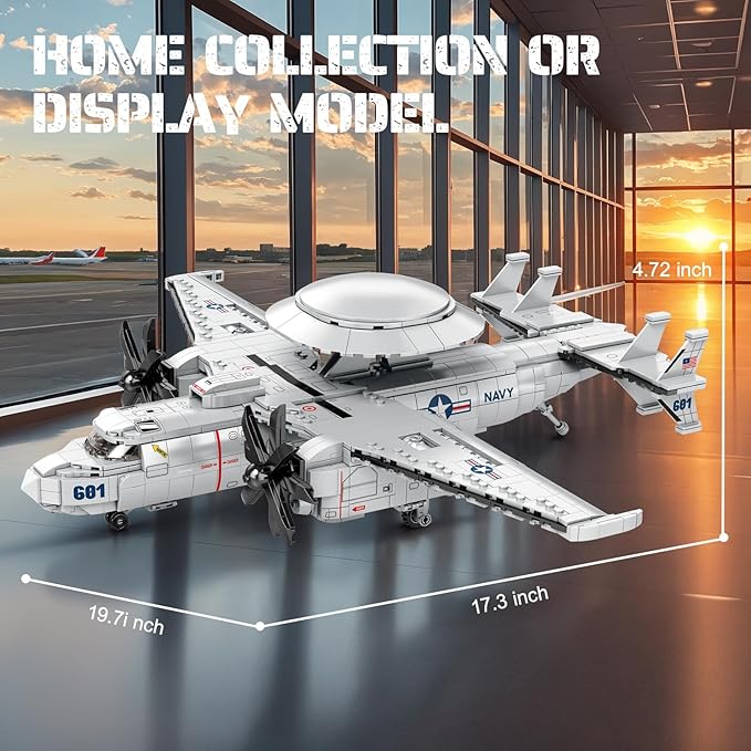 NUTCRACKER Military Airplane Building Set for Adult - E-2 Hawkeye Airborne Early Warning Aircraft Building Toy Fighter Jet Home Collection Model Christmas Birthday Gift for Men Boy 14+ (1144Pieces