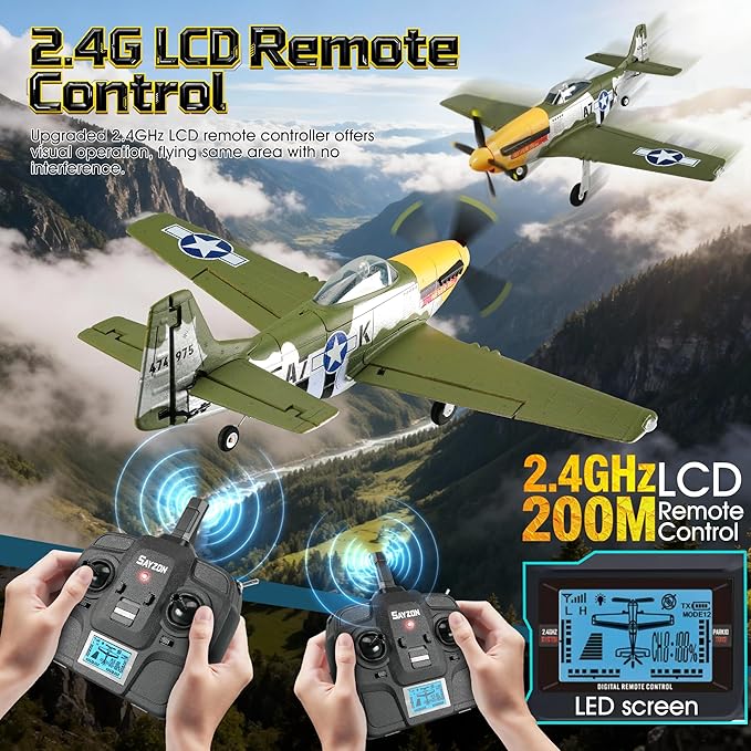 RC Plane 5 Channel P51D Mustang 510mm RC Airplane with 3D Aerobatic and 6-Axis Gyro 1406 Brushless 2.4GHz Radio RC Planes for Adult and Beginners with Spare Propeller (Regular Version- 1 Battery)