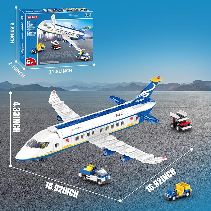 510 Pcs City Passenger Airplane Building Set 6 IN1 Plane Building Blocks Toys STEM Aircraft Bricks with Shuttle Bus Baggage TruckAirplanes Model Toys Gifts for Adults Boys Girls Age 6-12+