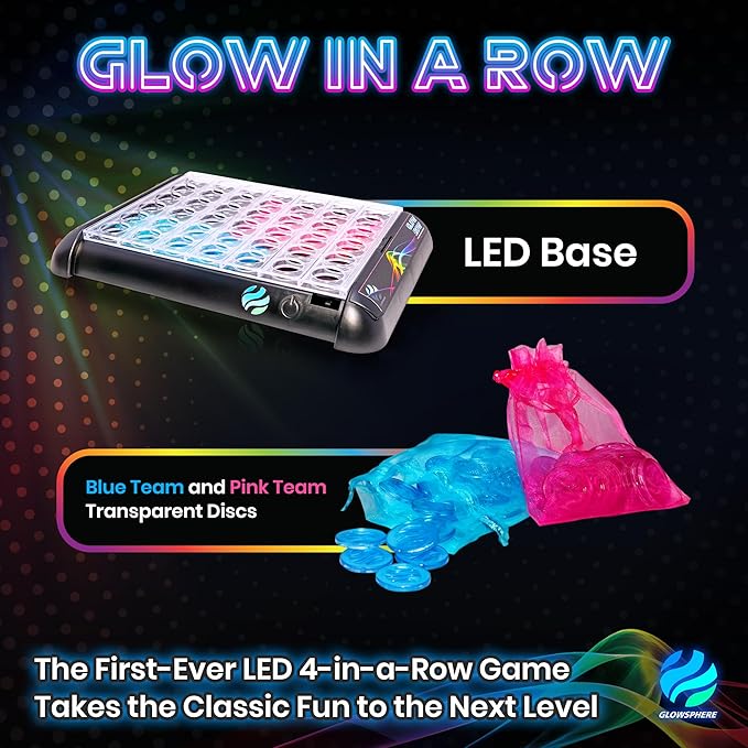 Glow in a Row Light-Up 4 in a Row Board Game Strategy Games for Kids Ages 6 and Above 2 Player Game Perfect for Kids and Adults Family Game Night