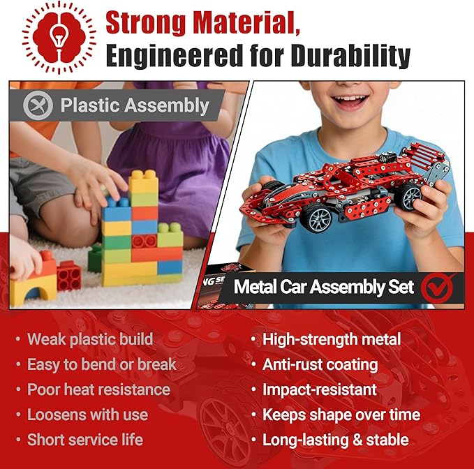 Metal Car Kit 287 Pcs Metal Building Car kit Toy Model Car Kit DIY Assembly Toy Kit STEM Educational Toys for Kids Ages 8 9 10 11 12 Teens and Adults (Racing Car)