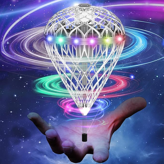 2025 Flying Orb Ball Cosmic Globe 3D Bouncing &amp Hover Spinning Floating Ball Toy with Dazzling RGB Lights Outdoor Ball Cool Toys Gift for Boys Girls Ages 6 7 8 9 10+(Silver)
