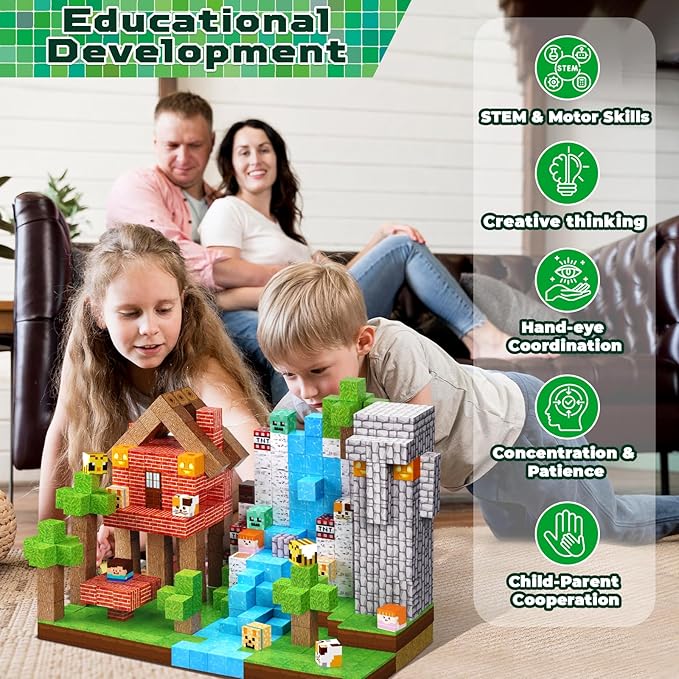 150PCS Magnetic Blocks - Magnetic Building Blocks Magnet Cubes Toys Stacking Build Forest World Set STEM Montessori Sensory Toys for Kids Boys Girls Ages 3 4 5 6 7 8 9 10 Easter Birthday Gifts