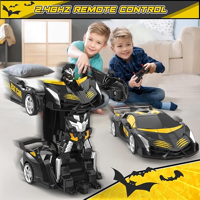 BLUEJAY Transform Rc Cars for Boys 4-7 8-12 2.4Ghz Remote Control Car 1:18 Scale Transforming Robot One-Button Deformation 360° Rotation Car Toy Gifts for Boys 3-5