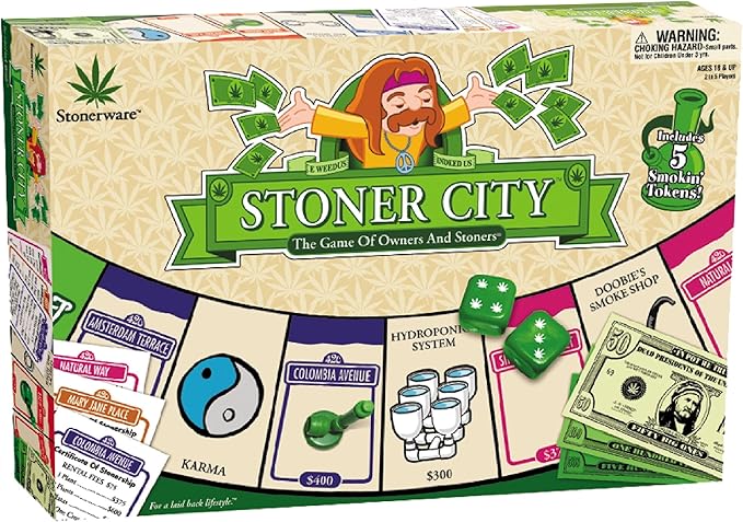 ICUP Stonerware Stoner City Board Game | Hot Box Stoner’s Gift Party Game | Weed Smoking Games | Puff &amp Pass for Adults