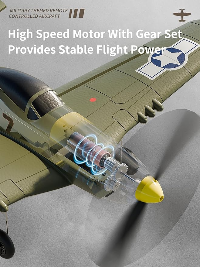 P51 RC Plane Remote Control Airplane 2.4GHZ with 6-Axis Gyro Stabilizer/Aileron/Elevator/Rudder for Boys Adults Birthday/Xmas Gift Age 12 Years and UP(4CH-P51B Razorback)