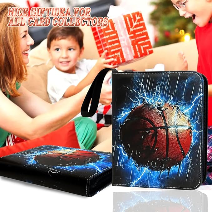 900 Pocket Zippered Basketball Card Binder 9-Pocket Trading Card Album with 50 Removable Sleeves PU Leather Waterproof Sports Card Holder for NBA Basketball Cards Storage Display Case Gift
