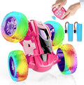 Contixo SC3A Toy Remote Control Car for Kids with Double-Sided 360° Rotating Stunt 4WD Off-Road RC Cars with LED Lights Birthday for Boys and Girls Ages 4 5 6 7 - Pink