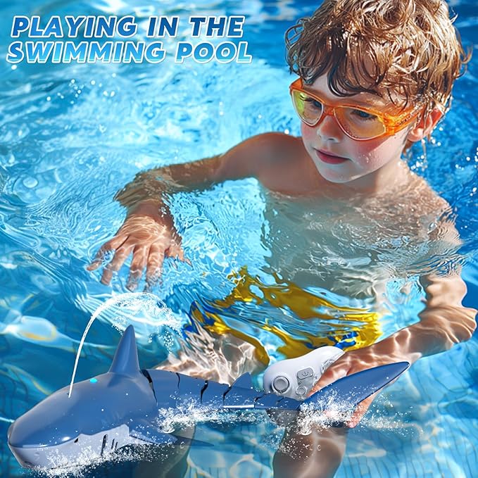 Remote Control Shark Toys for Boys Kids 1:18 Scale High Simulation Shark for Pool 2.4Ghz Electric RC Fish Boat Toys with Light &amp Spray Toy Sharks Gifts for 6 7 8 9 Year olds Kid Boys Girls