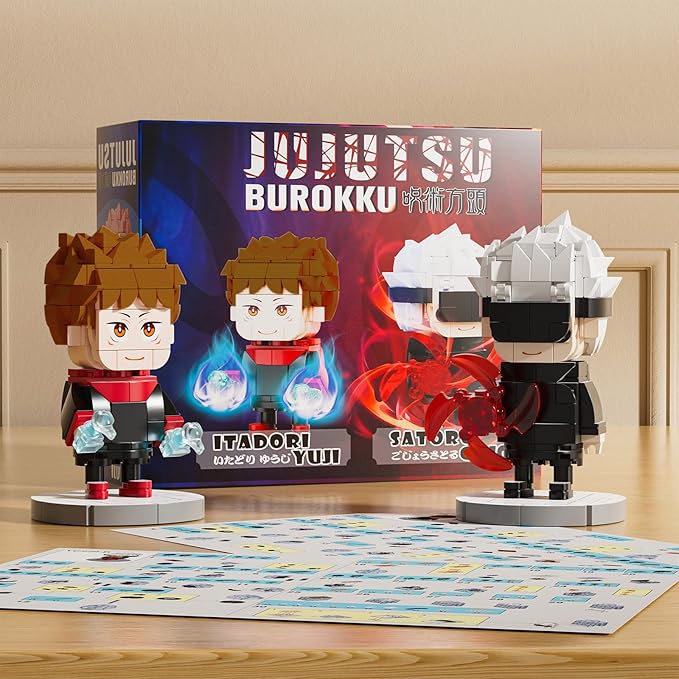 Jujutsu Kaisen - Satoru Gojo &amp Yuji Itadori Action Figure Buliding Toy Set - (460+ Pcs) Compatible with Lego Brickheadz - Rotatable Arm with Base for Disable - Gift for Anime Fans