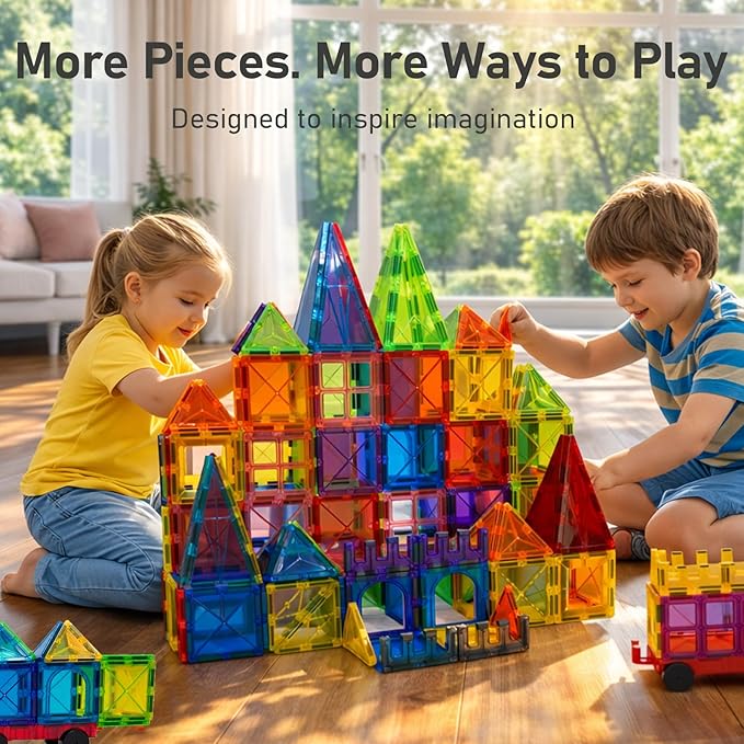 LATI 130-Piece Magnetic Tiles Building Toy Large Set for KidsMagnetic Building Blocks Construction SetOpen-Ended Play STEM Educational ToyCompatible with Other BrandsGift for Boys &amp Girls Ages