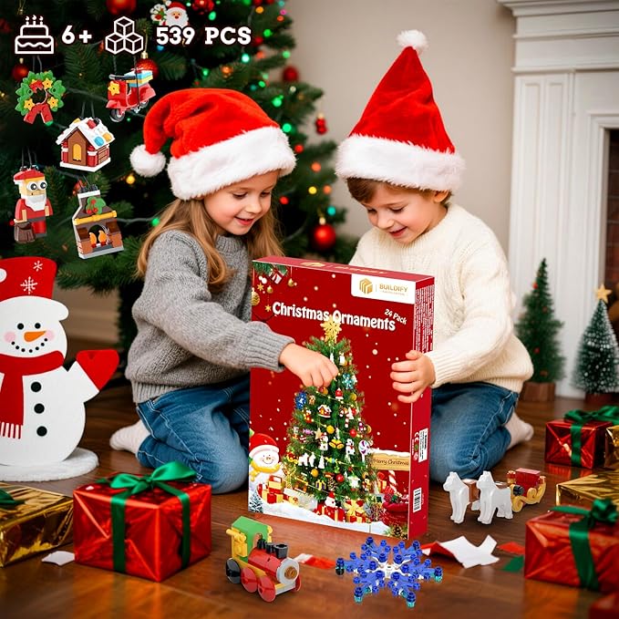 Christmas Advent Calendar 2025 Building Sets 24 Packs Christmas Ornaments Building Kit Christmas Tree/Santa/Reindeer/ Gingerbread/Penguin/Nutcracker/Snowflakes Xmas Gifts for Party Favor Kids 6+